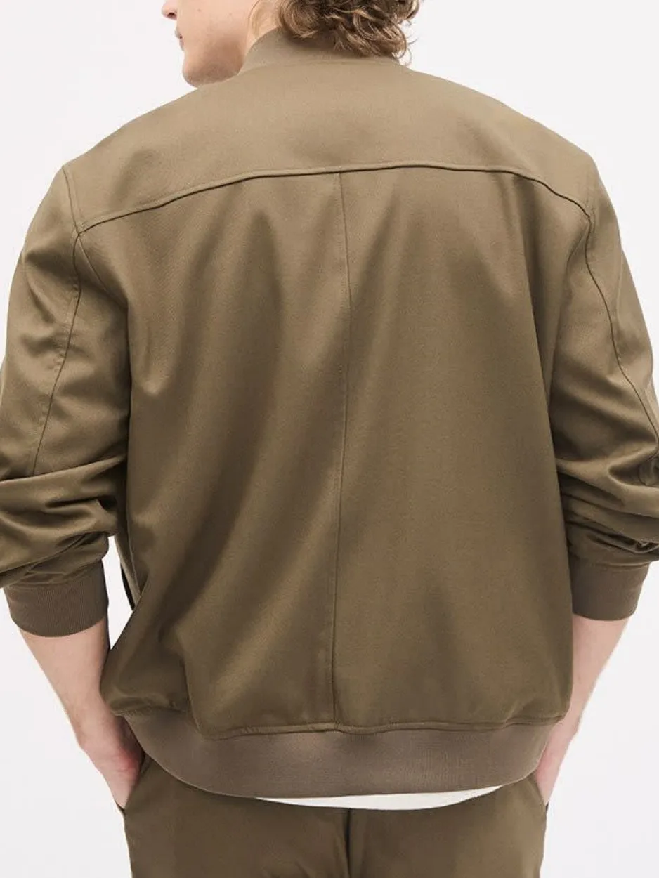 Olive Green Casual-Style Bomber Jacket