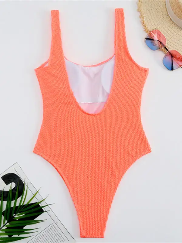 Candy Fluorescent Pleated Fabric One Piece Swimsuit