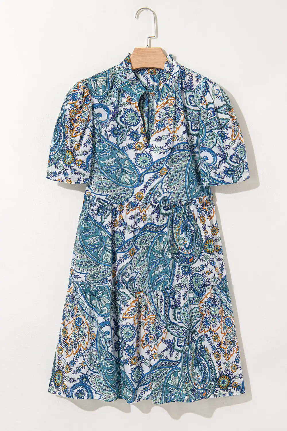 Bohemian Paisley V Neck Short Sleeve Mini Dress