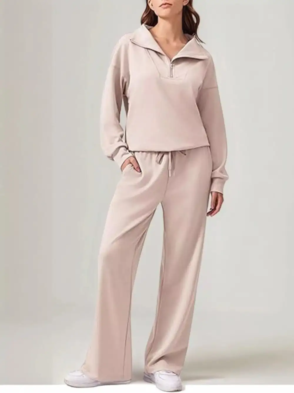 Relaxed Fit Quarter Zip Top and Pants Set