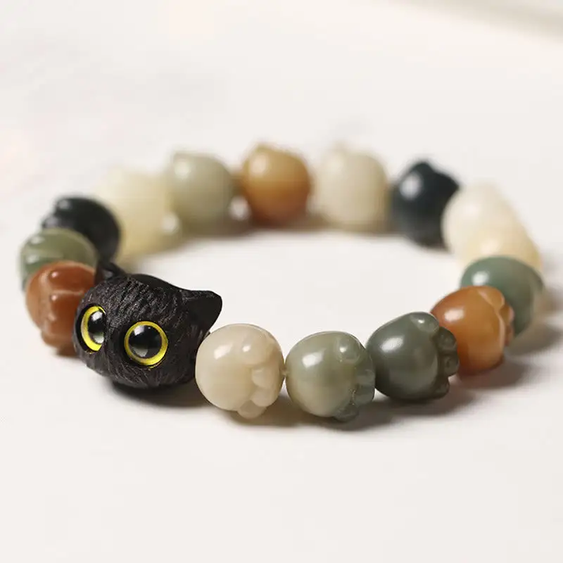 Natural Bodhi Seed Lovely Paw Ebony Wood Bracelet