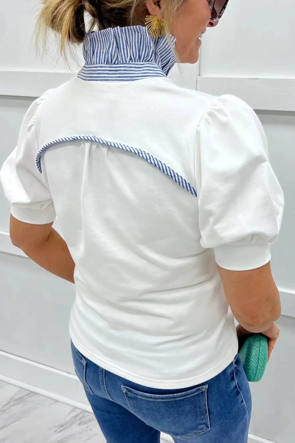 Striped Frilled Collared Blouse