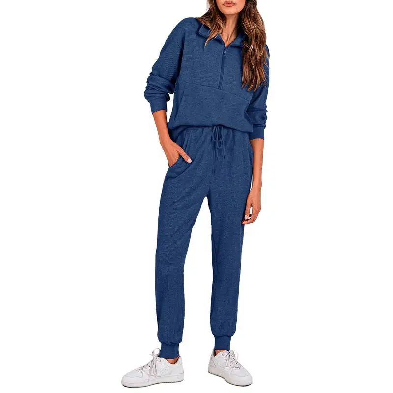 Women'S 2-Piece Sweatpants Set Long Sleeve Half Zip Pullover Sweatshirt & Joggers Pants Comfy Outfits Soft Tracksuit For Yoga Gym Activewear With Front Pocket & Elastic Waistband - Sweatsuit Loose