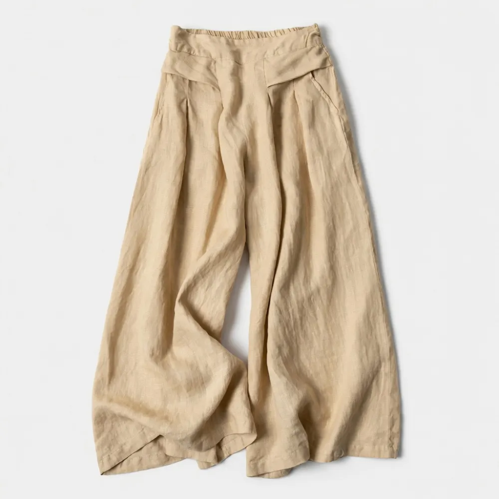 Women's Cotton and Linen Seven-Point Wide-Leg Pants