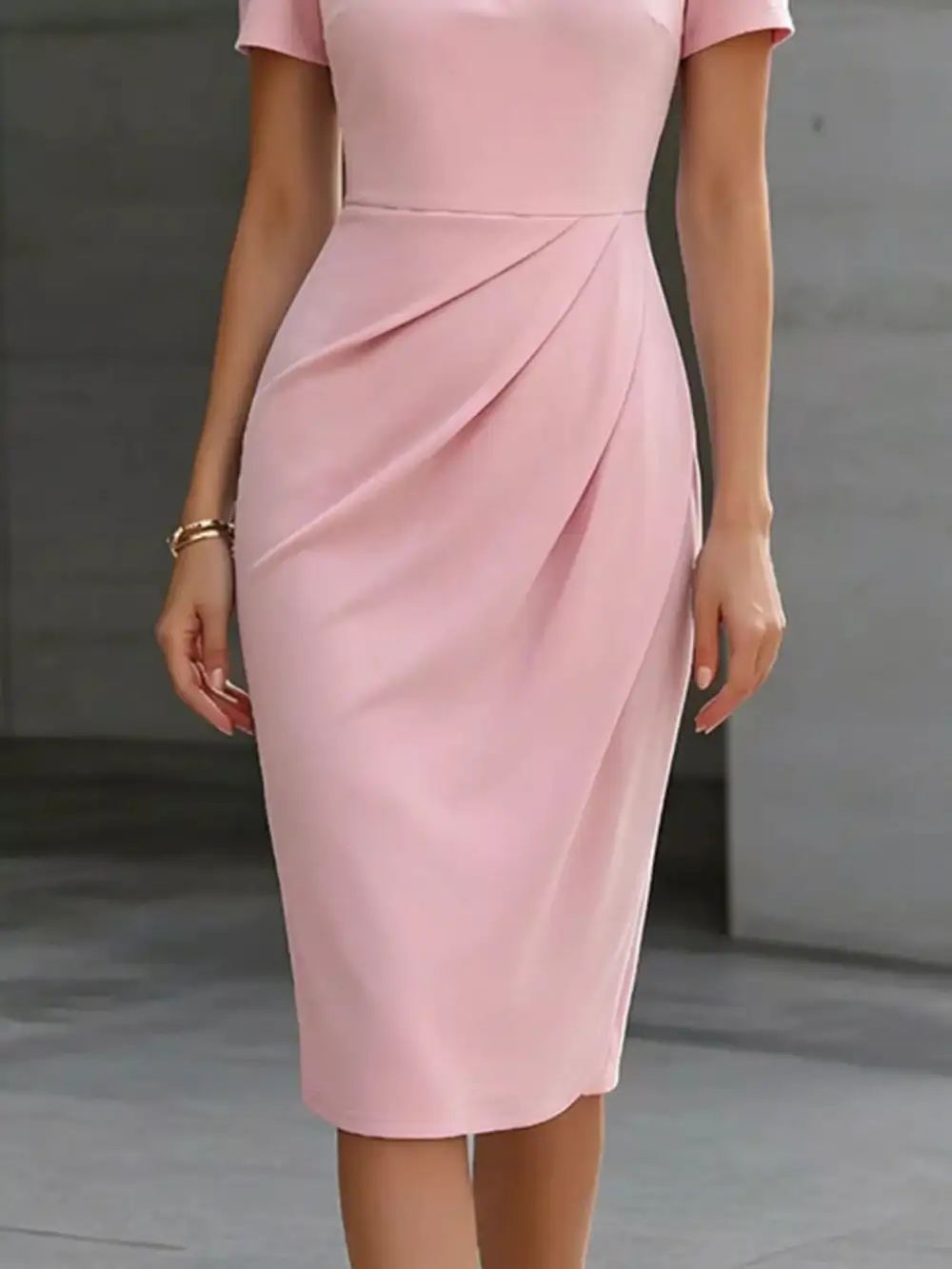 Ruched Short Sleeve Midi Dress
