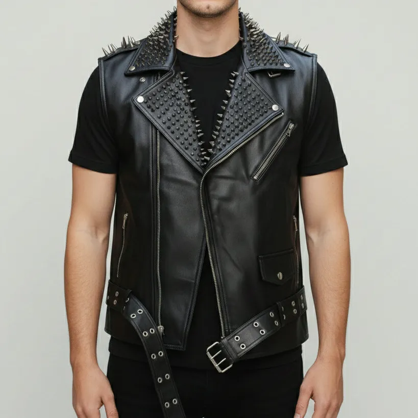 Relaxed Leather Biker Motorcycle Studded Jacket