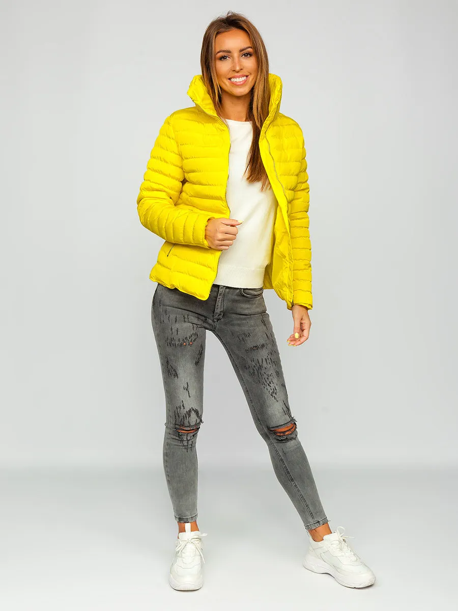 Women's Yellow Quilted Winter Jacket Without Hood