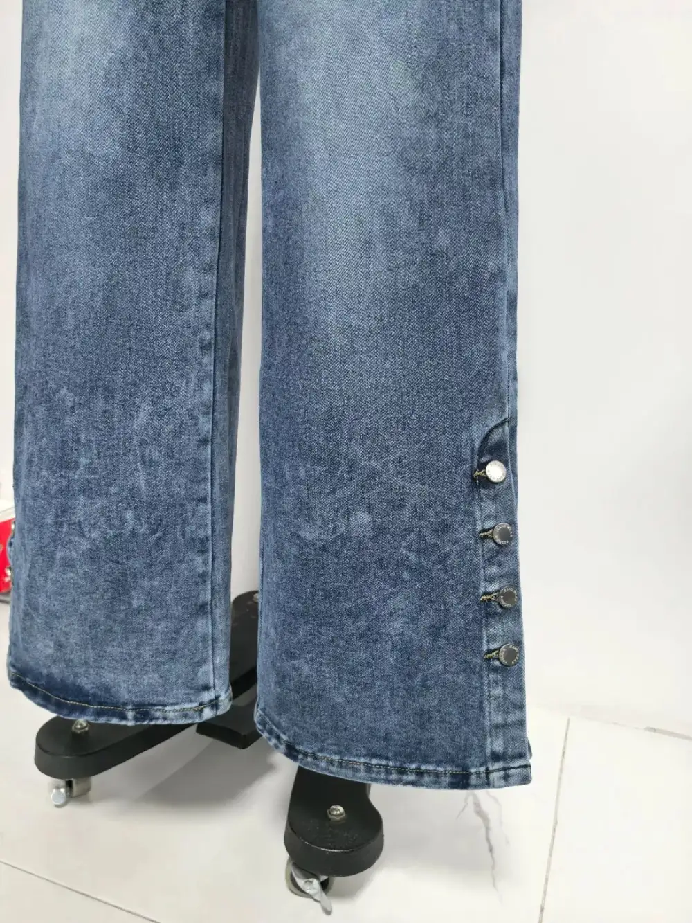 High Waist Wide Leg Button Denim Jeans
