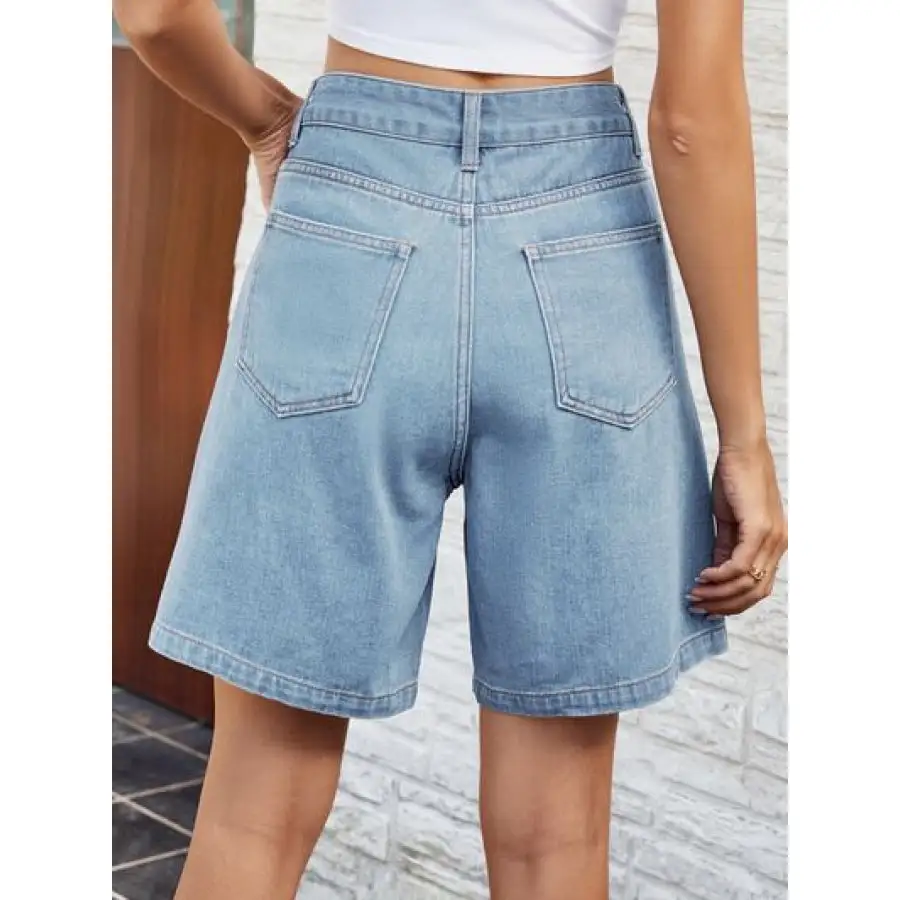 Refined High Waist Denim Shorts with Pockets