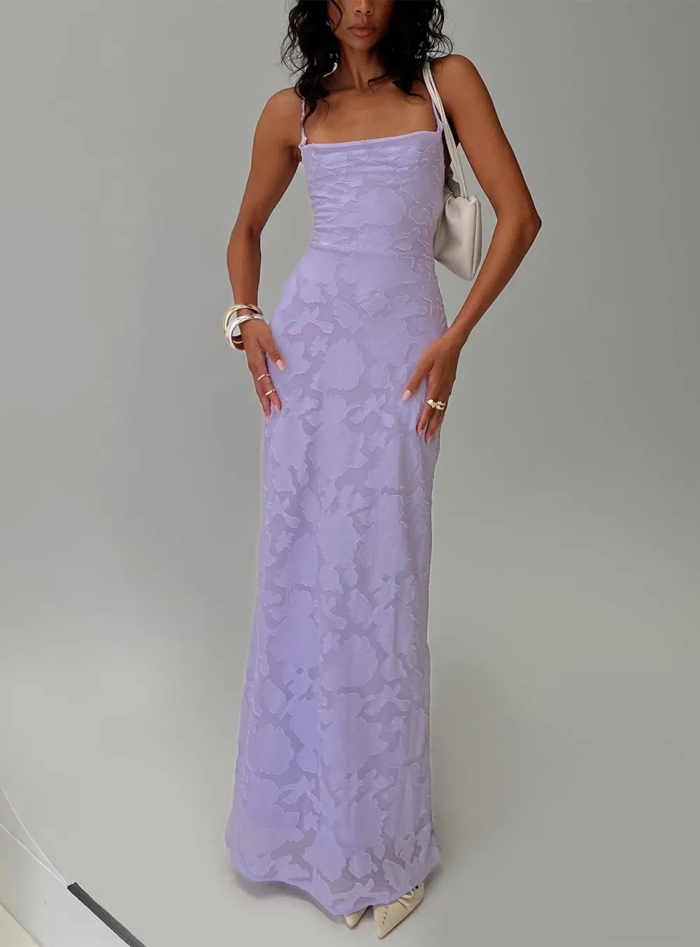 Gathered Waist Lace Detail Maxi Dress