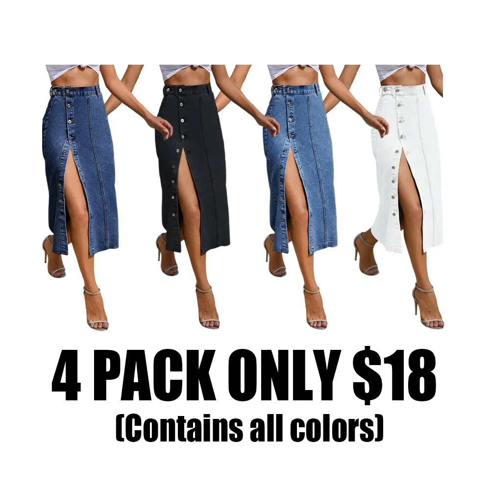 Women'S Button Front Denim Skirt, Casual Fashion Skirt For Daily Wear