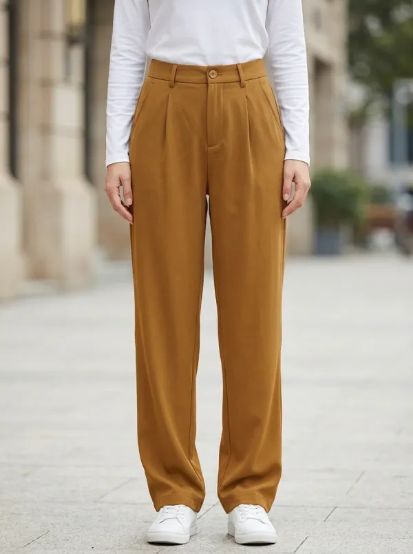Women's Casual Pleated Straight-Leg Trousers