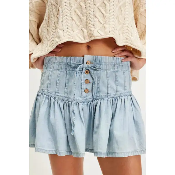 Buttoned Ruffled Mini Denim Skirt