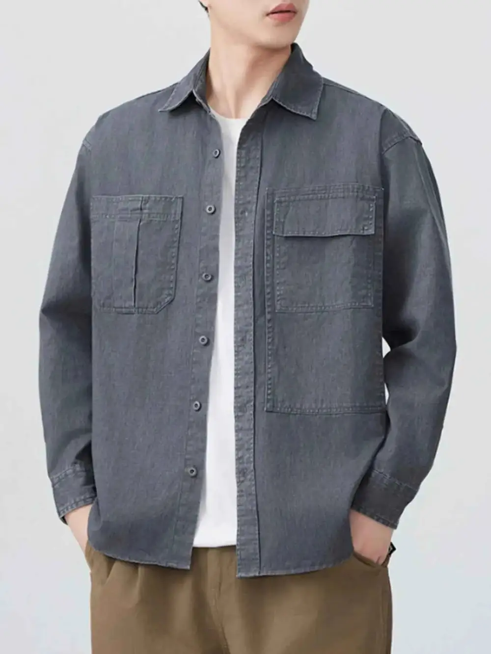 Button Up Long Sleeve Denim Shirt