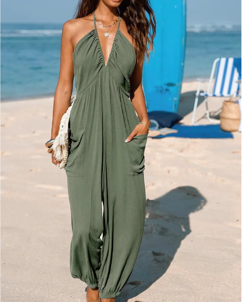 Wide Leg Halter Neck Jumpsuit