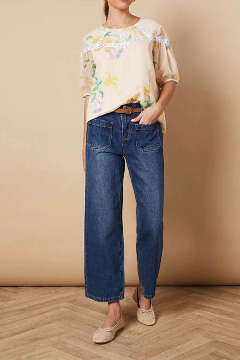 Casual Style Floral Hand Embellished  Blouse