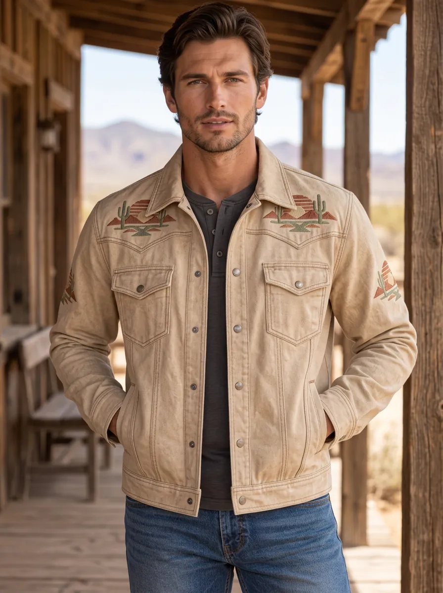 Men's Classic Western Cowboy Cactus Desert Sunset Sun Jacket
