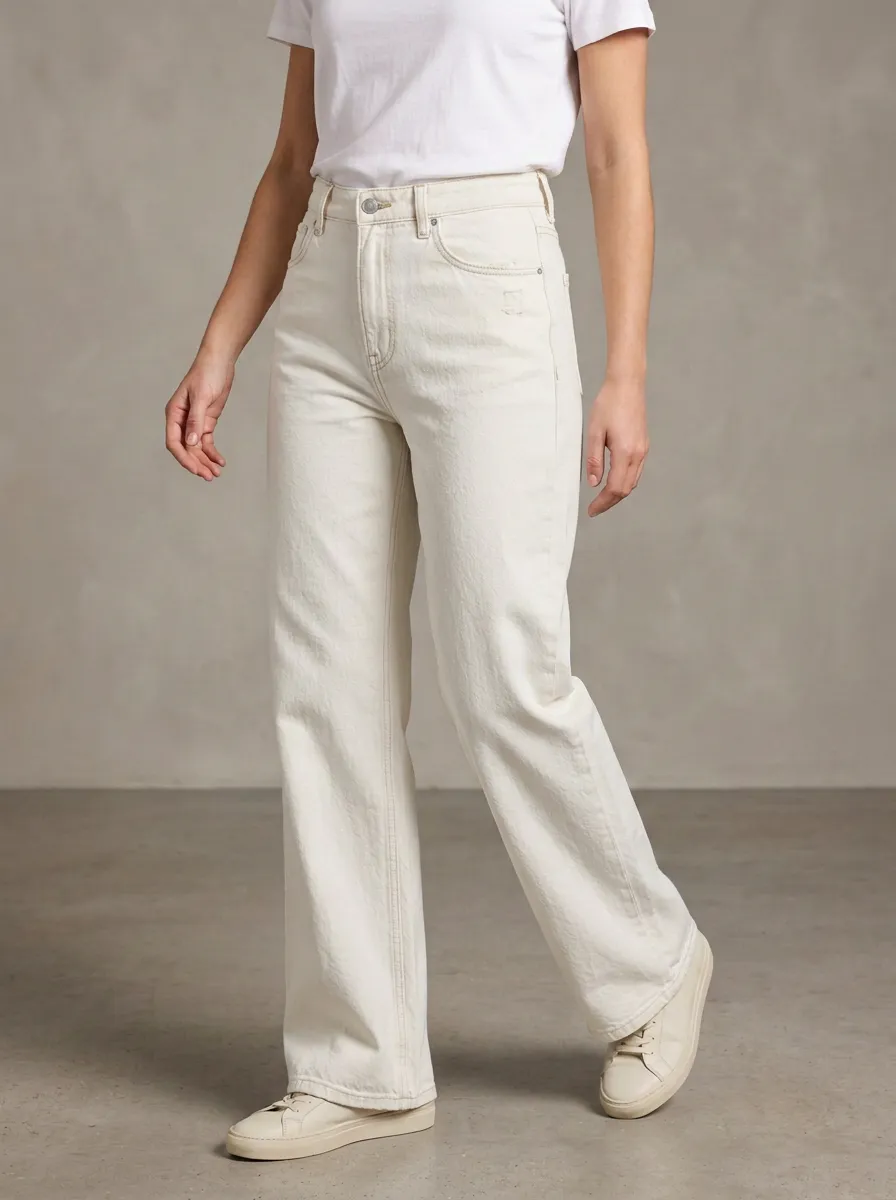Refined-Look High-Rise Wide-Leg Washed Denim Jeans
