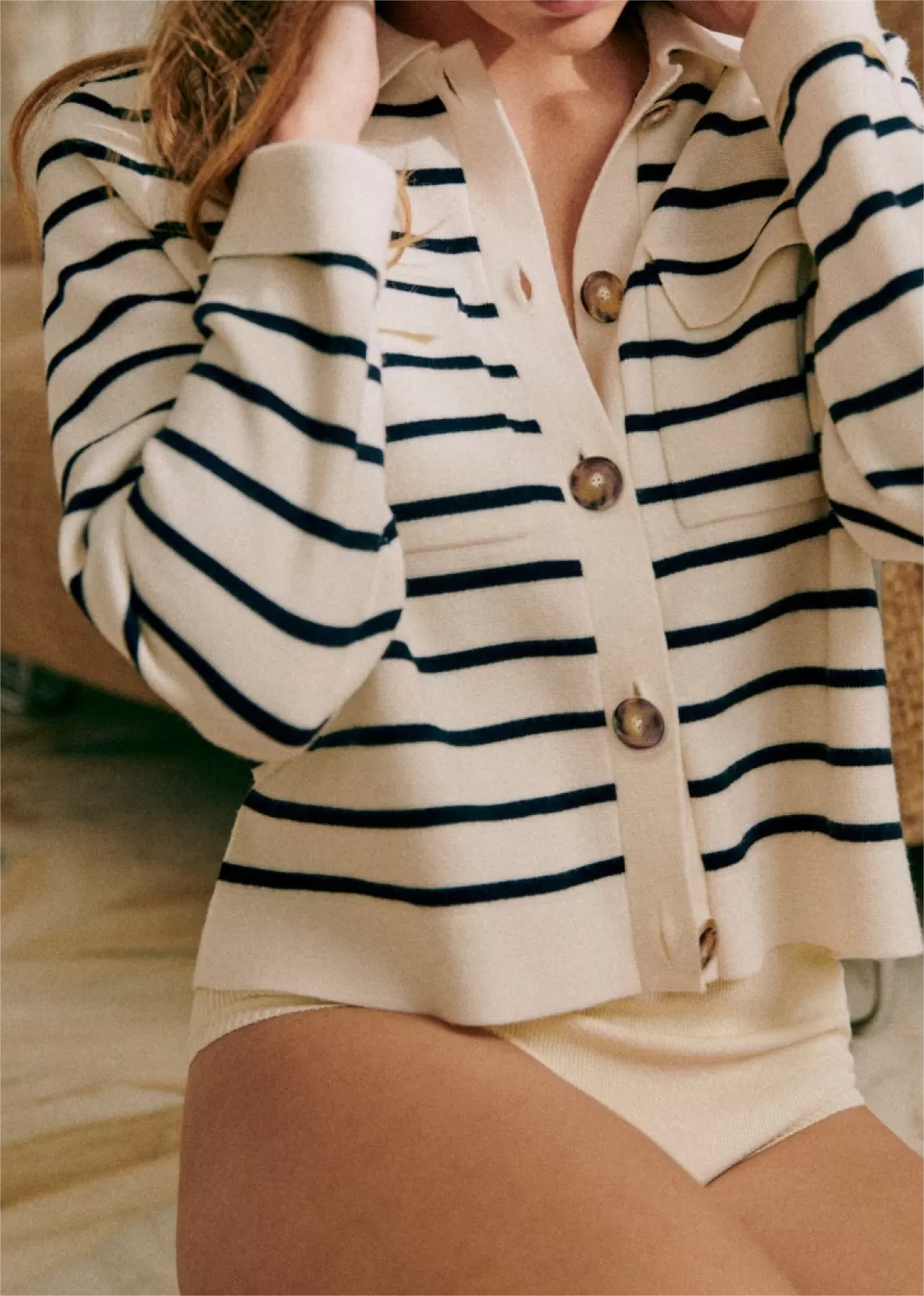 Cream Button Pocket Knit Jacket
