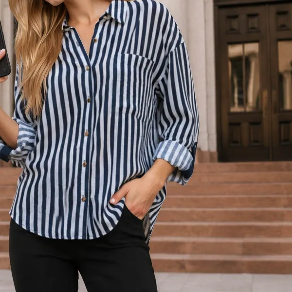 Relaxed Striped Buttons Top