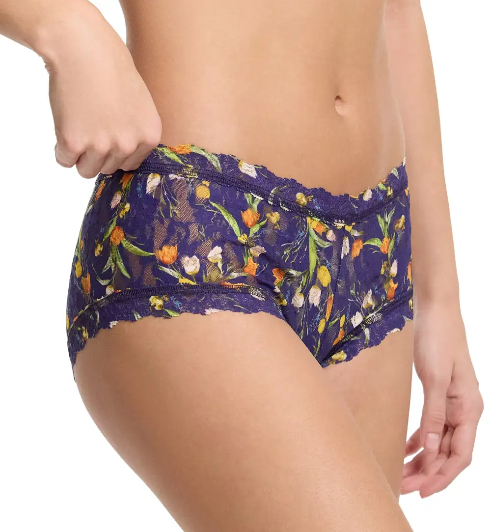 Casual Mid-Rise Stretch-Lace Cotton Boyshort Panty