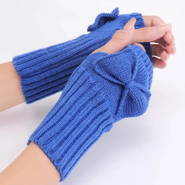 Women'S Bowknot Knitted Wool Warm Fingerless Gloves 12539938C