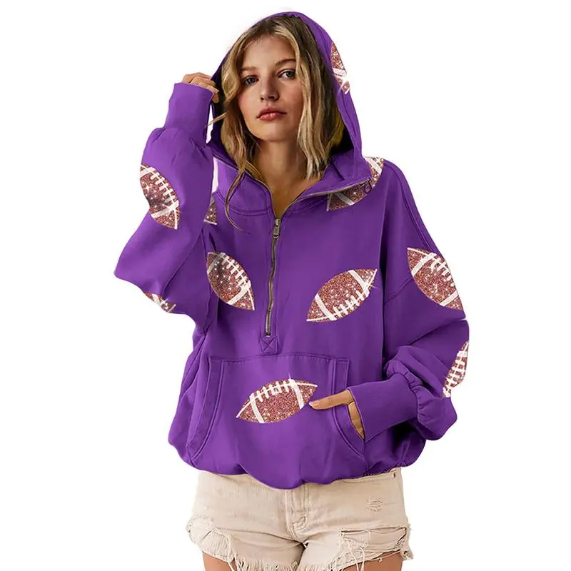 Women Oversized Game Day Hoodie – Sparkle, Comfort & Team Spirit!