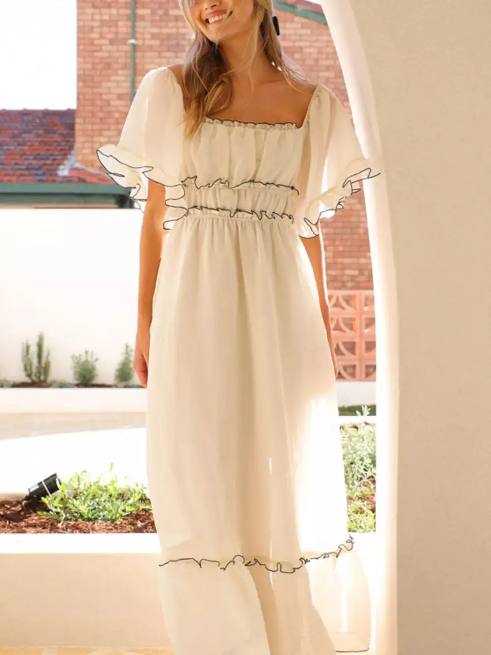 Ruffle Tiered Short Sleeve Maxi Dress