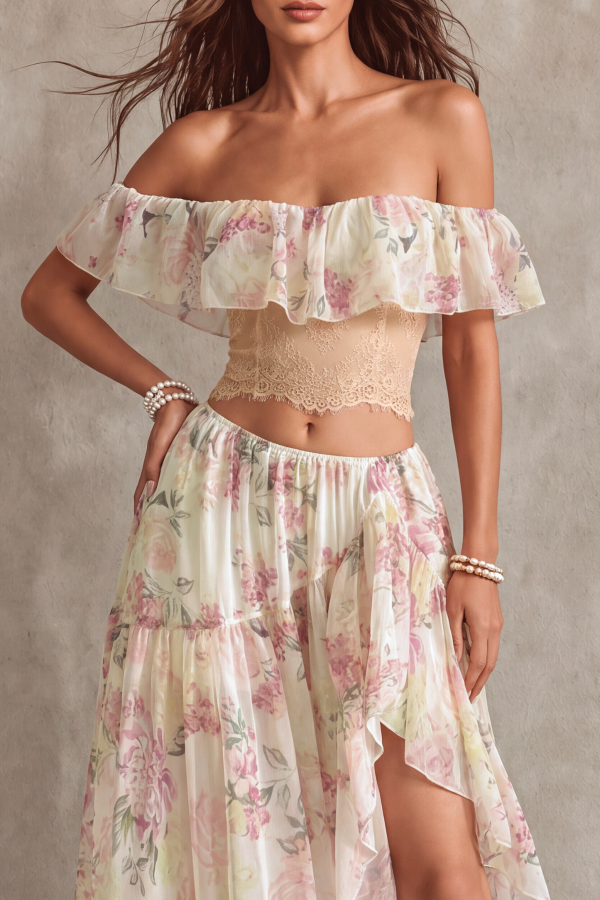 Lace Floral Matching Skirt Set