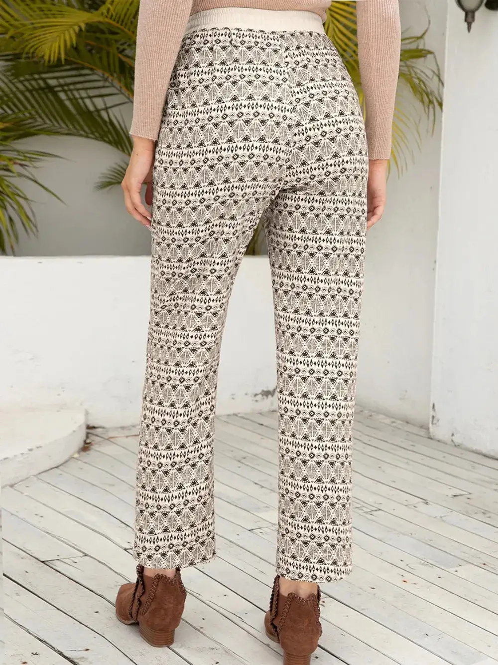 Textured Tie Waist Tie Detail Pants