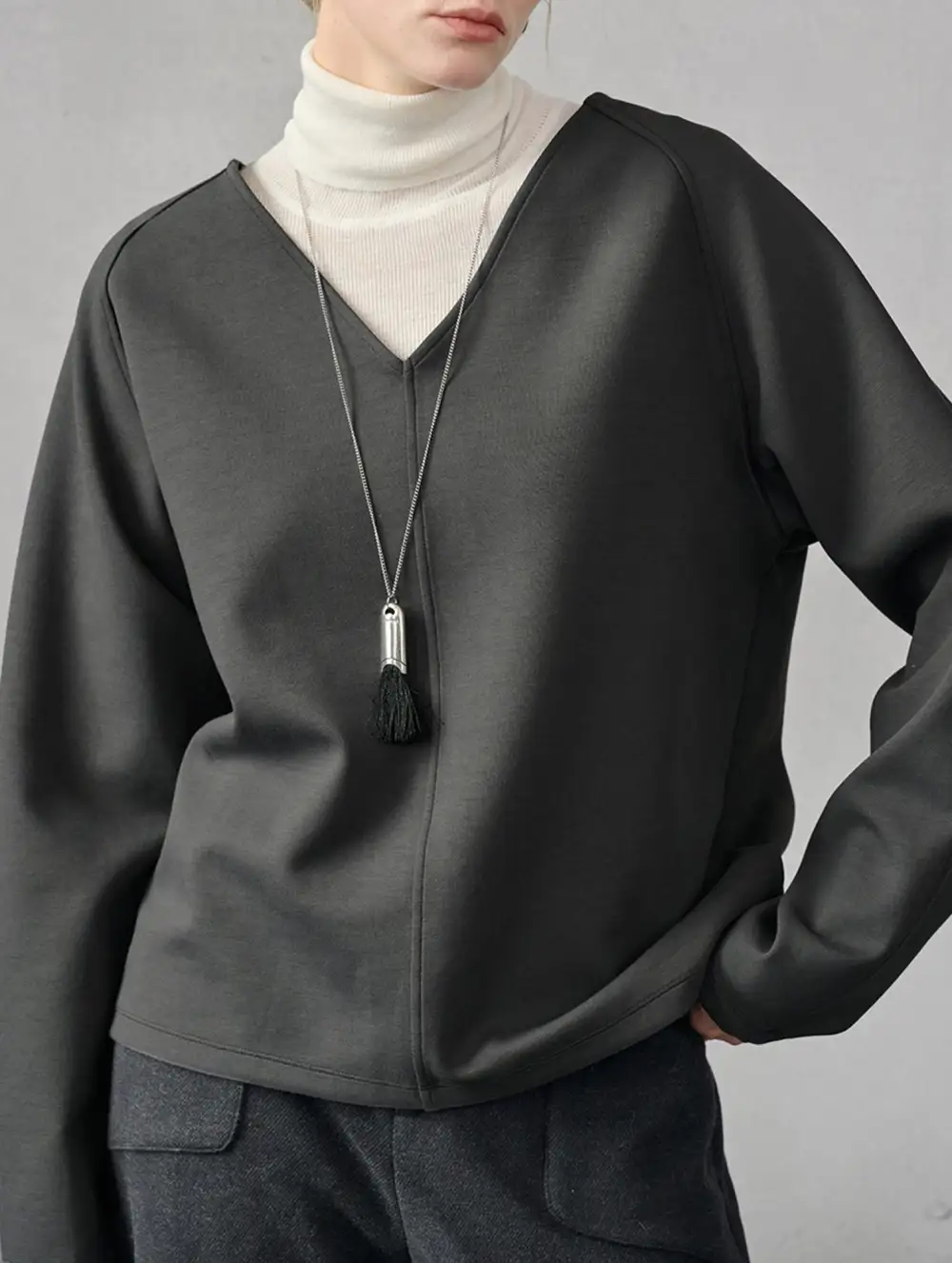 V Neck Reversible Loose Fit Sweatshirt