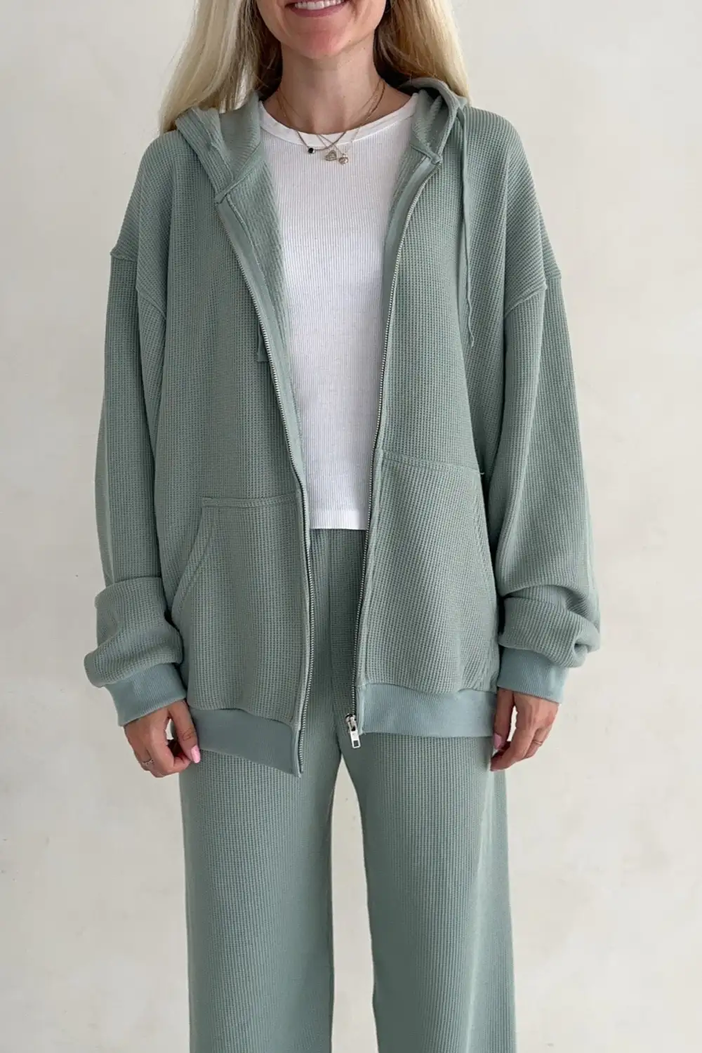 Layered Waffle Knit Hoodie