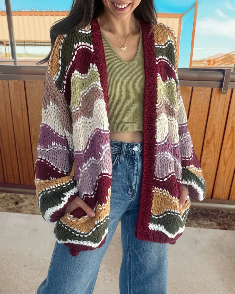 Colorblock Chunky Knit Cardigan Sweater Cardigan
