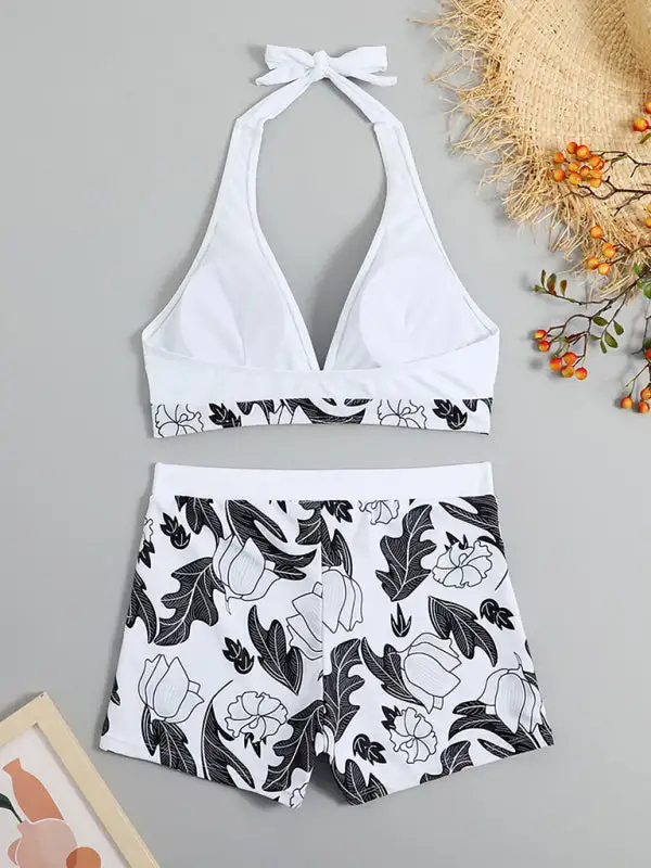 High Waist Boxer Panel Bikini Top Swim Set