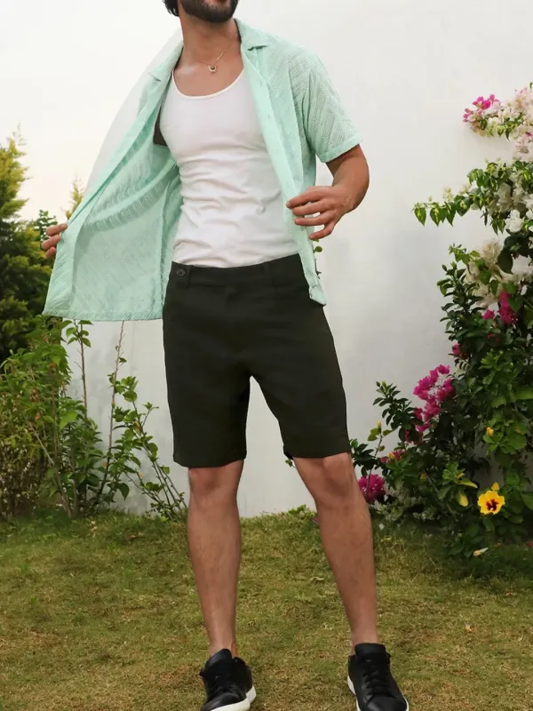 Green Casual Style Poly-Linen Shorts