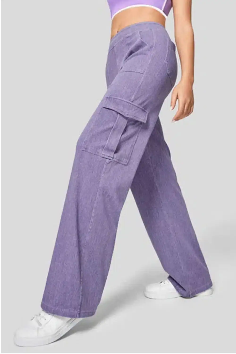 High Waist Straight Leg Cargo Denim Jeans