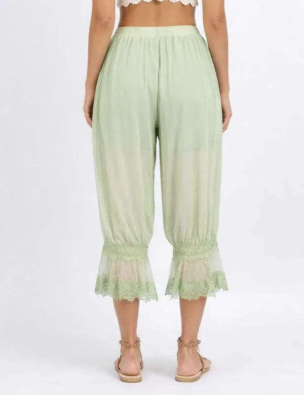 Sheer Lace Trim Bloomer Drawstring Waist Capri Pants