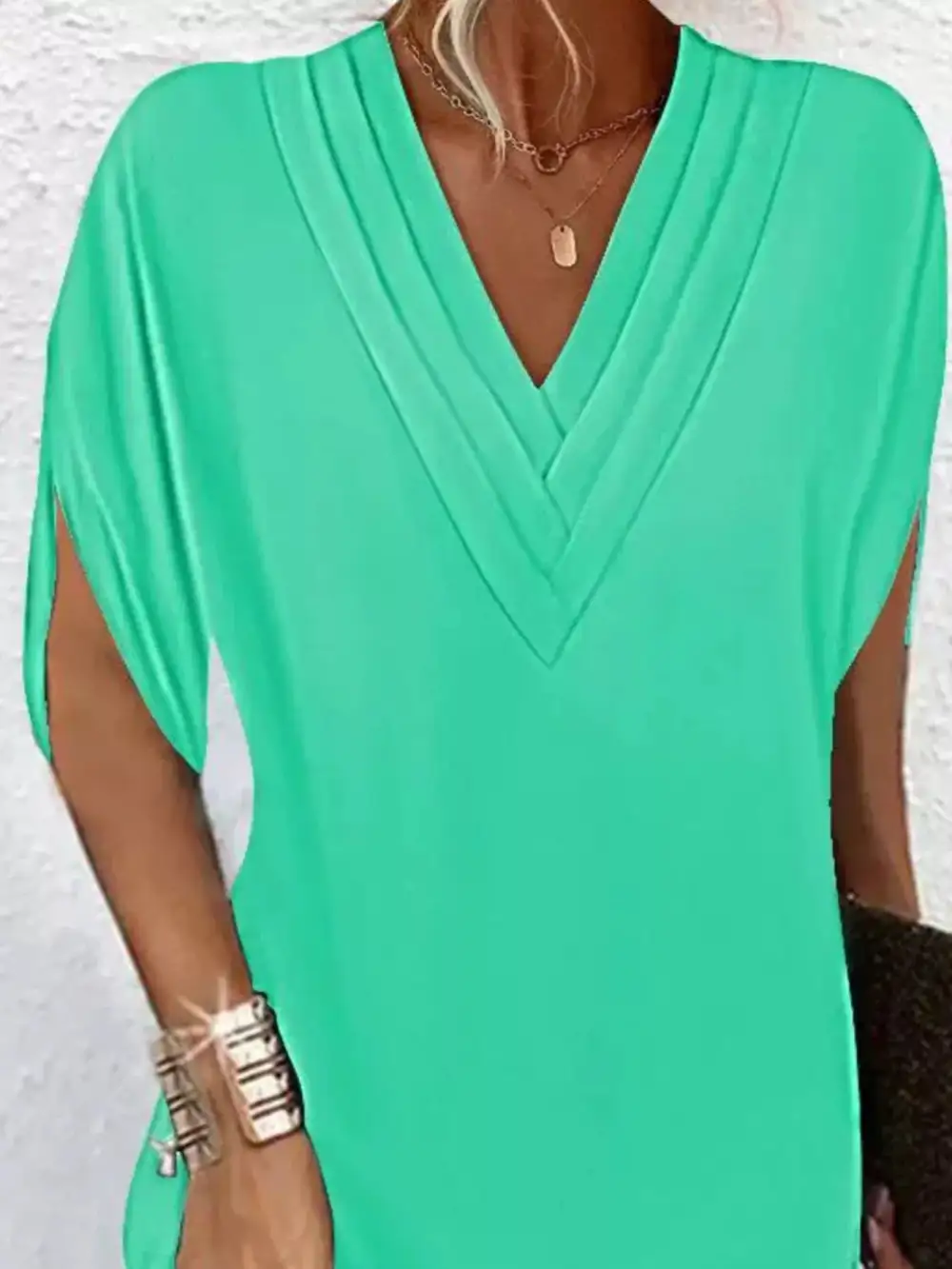 V-Neck Side Slit Mini Dress