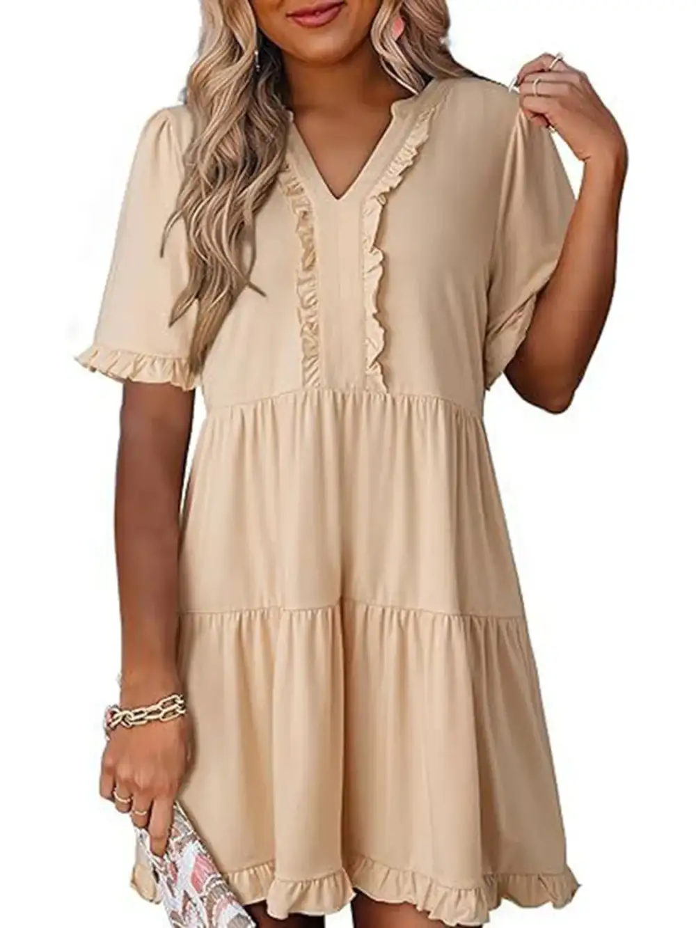 Short Sleeve Tiered Mini Dress