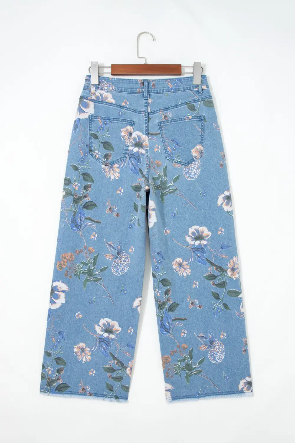Frayed Floral Print Retro Hem Shift Jeans