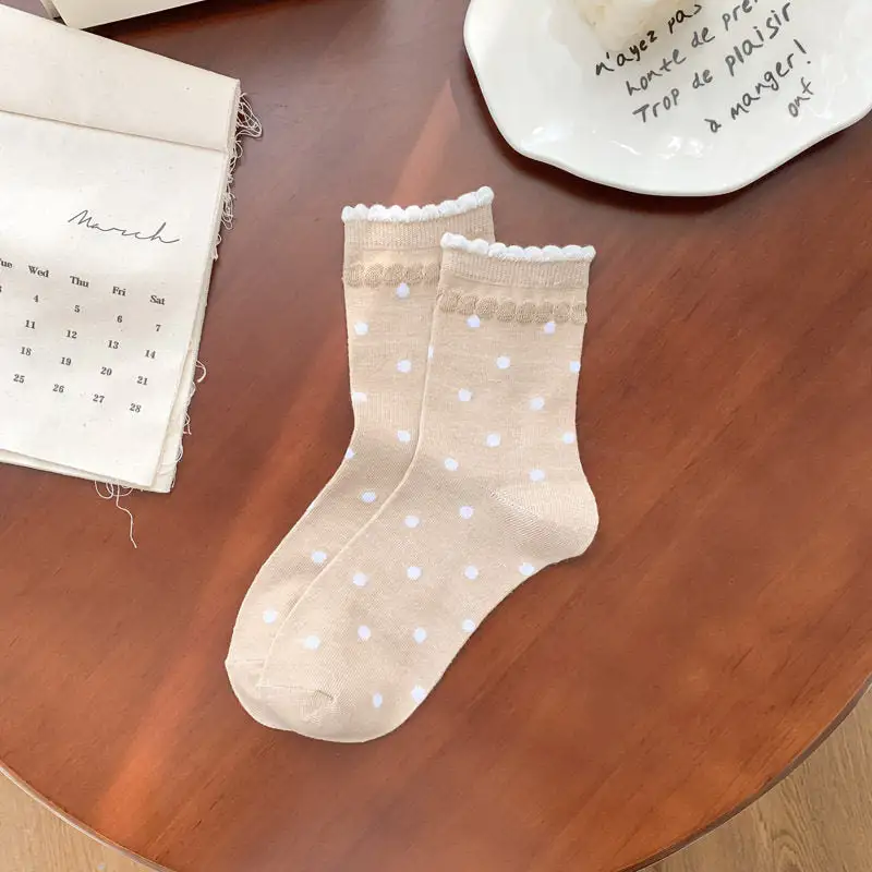 Floral Lace Dot Pattern Mid-Calf Socks