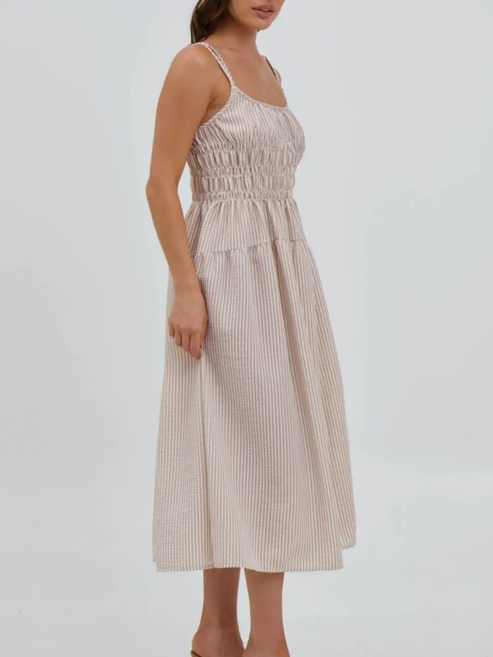 Striped Smocked Midi Dress