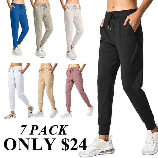 7PACK-Women'S Athletic Pants With Adjustable Drawstring Pockets For Running, Lounging, Workout, And Jogging
