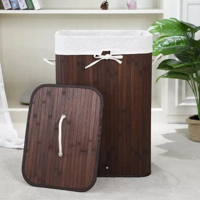 Compact Foldable Bamboo Rectangle Laundry Basket