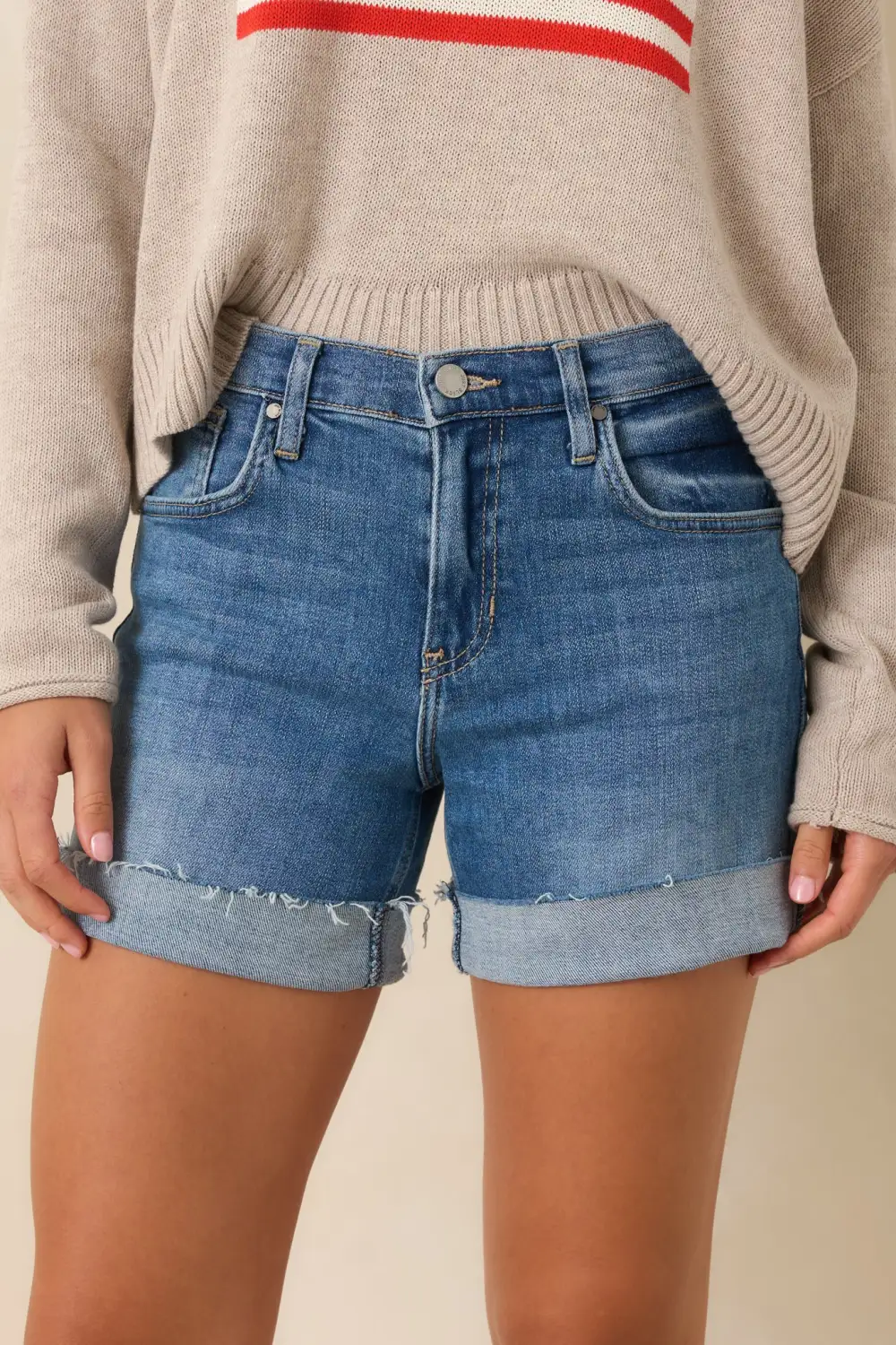 Medium Wash Cotton Denim Bermuda Shorts