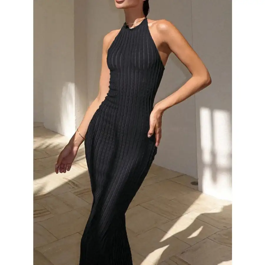 Ribbed Halter Neck Bodycon Maxi Dress