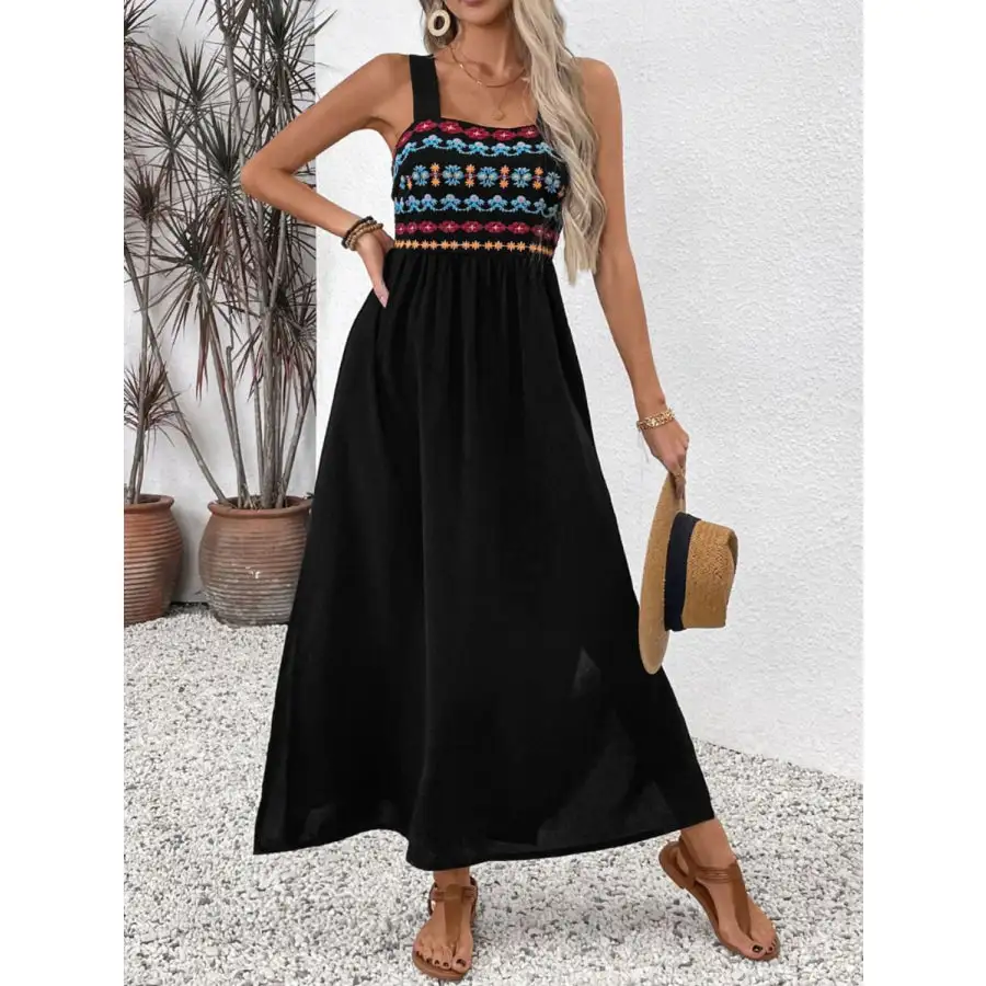 Perfee Embroidered Side Slit Sleeveless Midi Dress