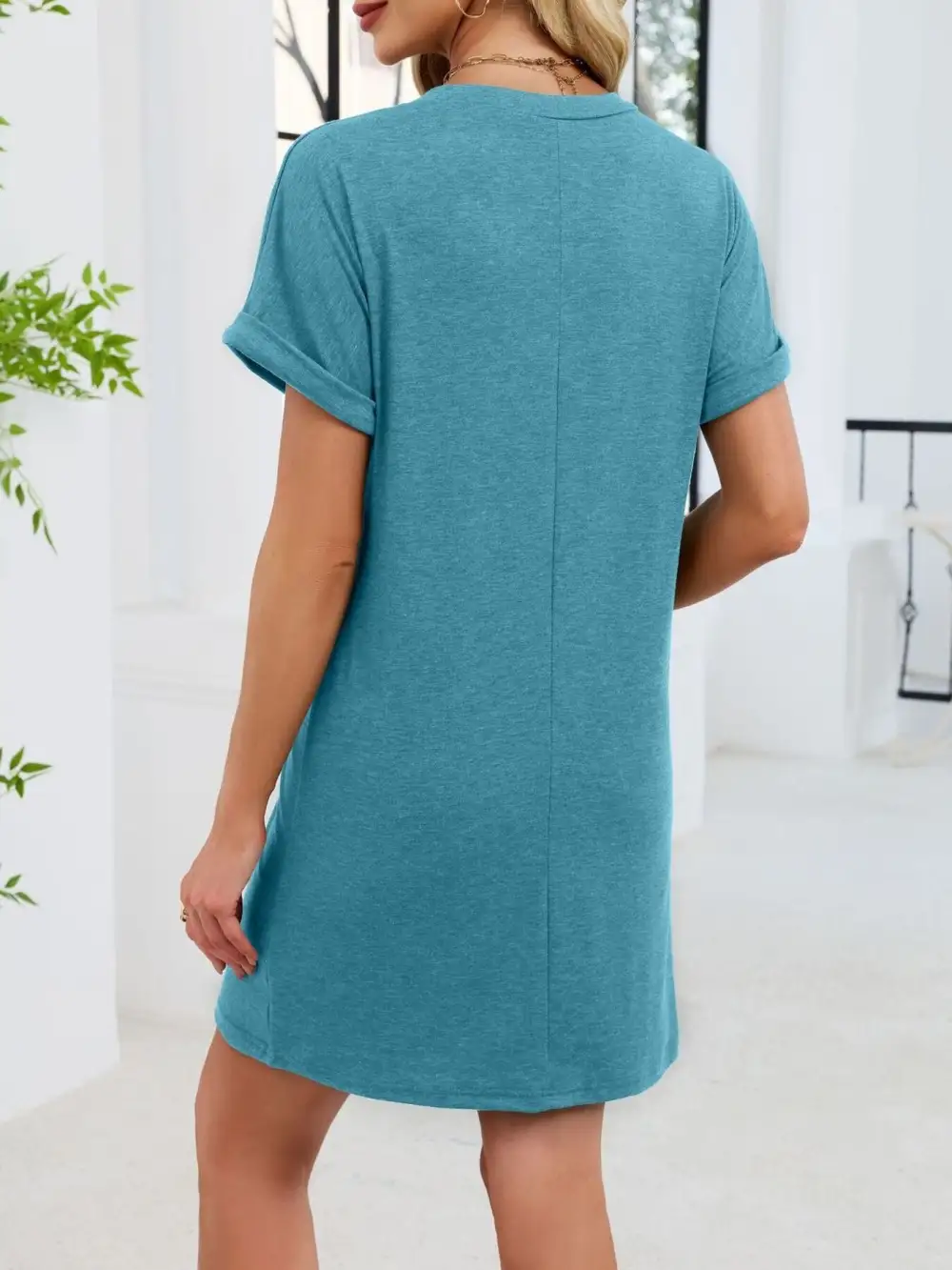 V Neck Short Sleeve Shirt Dress