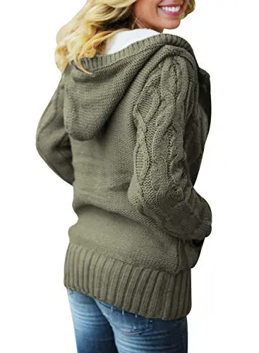Womens 2025 Winter Hooded Cardigans Button Up Cable Knit Sweater Coat Outerwear with Pockets