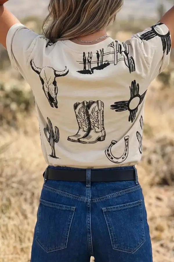 Western Print Short Sleeve T-Shirt